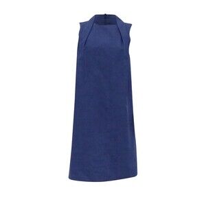 Brunello Cucinelli Size M  Bateau Neckline Pleated Knee Length Blue Cotton Dress